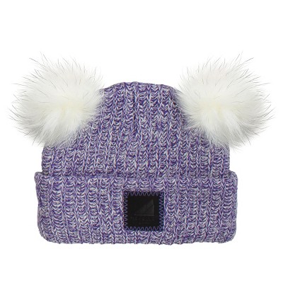 Image of Arctic Gear Infant Cotton Cuff with Double Poms Winter Hat Purple Grape Blended with White Poms