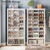 Tall Shoe Cabinet, 9 Tier Shoe Storage Cabinet, Freestanding Wooden Shoe Cabinet Organizer with 24 Cubbies and 3 Hooks - 2 of 4