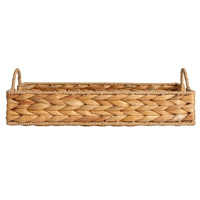 Natural Water Hyacinth Handwoven Tray with Cutout Handles