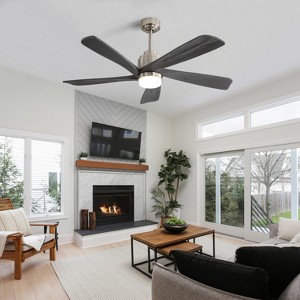 LOVSON 52 Inch Modern Ceiling Fan With Dimmable LED Light 5 Solid Wood Blades Remote Control Reversible DC Motor With Smart APP Control - 1 of 3