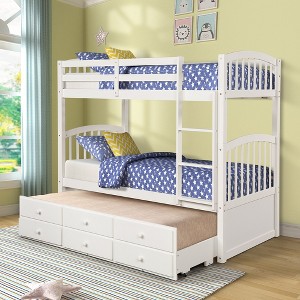Whisen Twin Bunk Bed with Trundle Bed, 3 Drawers, Ladder, Safety Rail, Convenient Use - 1 of 4