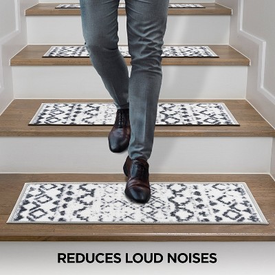 Distressed Black and White Bohemian Non-Slip Stair Treads Set