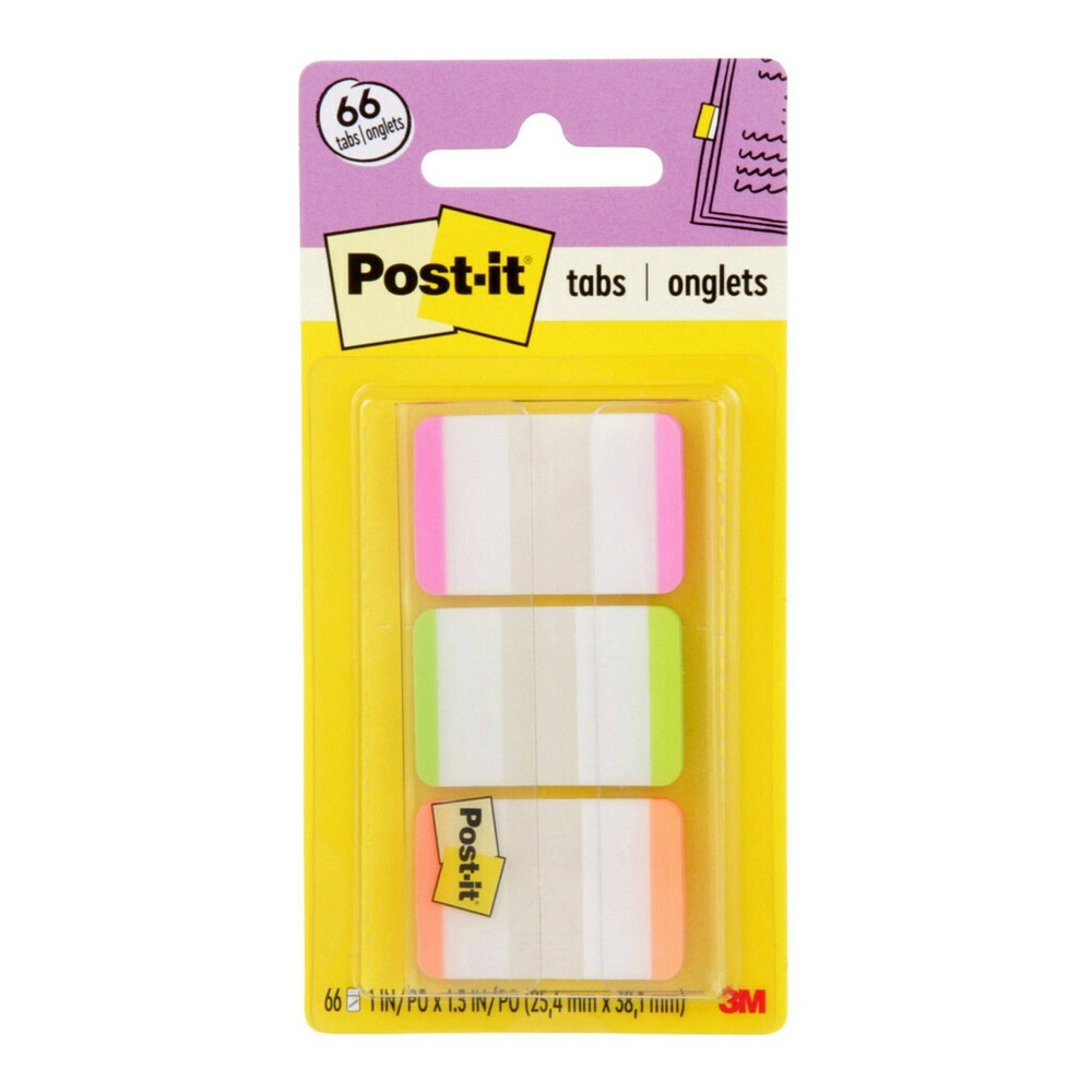 Photos - Desk Organiser Post-it 66ct 1" Repositionable Filing Tabs with On-the-Go Dispenser - Pink/Green/Orange: Plastic, Removable, Multicolored 