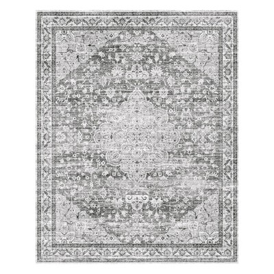 MontVoo Medallion Floral Washable Rug Gray
