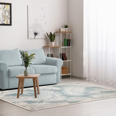 Ocean Blue and White Synthetic Rectangular Area Rug