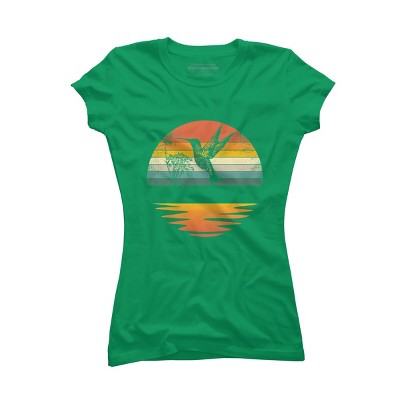 Junior's Design By Humans Hummingbird Vintage Retro Sunset Hummingbirds By JplusFunny T-Shirt