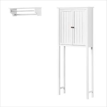 Dover Over the Toilet Hutch Bathroom Shelf with Two Doors and Two Towel Rods White - Alaterre Furniture