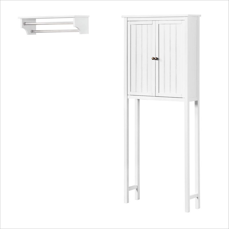 Dover Over the Toilet Hutch Bathroom Shelf with Two Doors and Two Towel Rods White - Alaterre Furniture, 1 of 15
