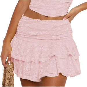 Coolmee Women's Lace Half Slip Skirt Fairy Layered Ruffle Flowy Mini ...