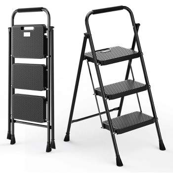 Costway Folding Step Ladder Portable 3 Step Ladder with Safety Handrails & Anti-slip Pedals