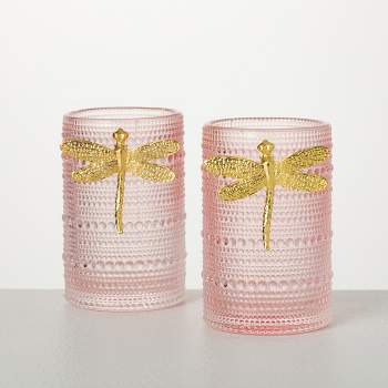 5" Glass Firefly Candle Holders - Set of 2, Pink