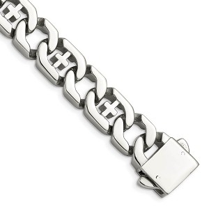 Black Bow Jewelry Men's 14mm Curb Link with Crosses Stainless Steel Bracelet, 8.5 Inch - 1 of 4