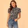 Allegra K Women's Ruffled Neck Chiffon Frill Trim Short Sleeve Floral Print Blouse Tops - image 3 of 4