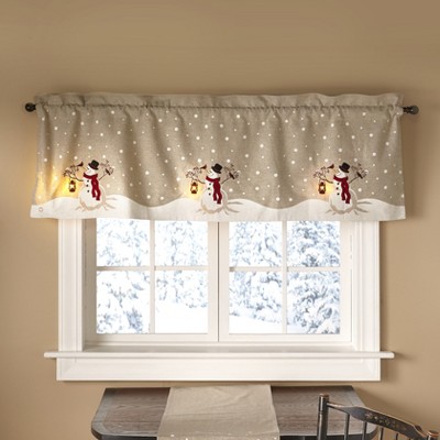 Lakeside LED Holiday Snowman Window Valance with Rod Pocket for Hanging