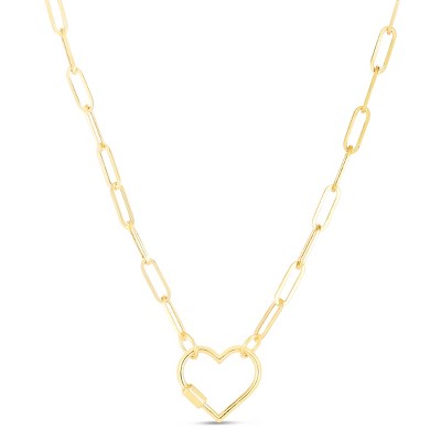 14k Gold Heart Shaped Carabiner Paperclip Chain Necklace