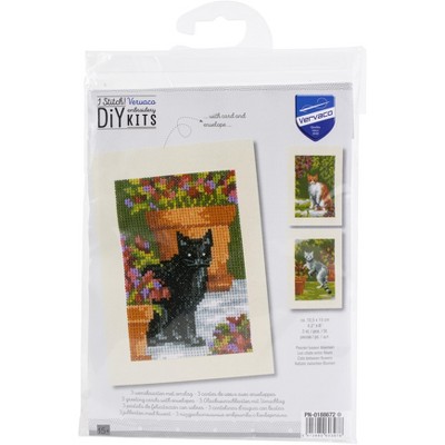Vervaco Greeting Card Counted Cross Stitch Kit 4.25"X6" 3/Pk-Cats Between Flowers (14 Count)