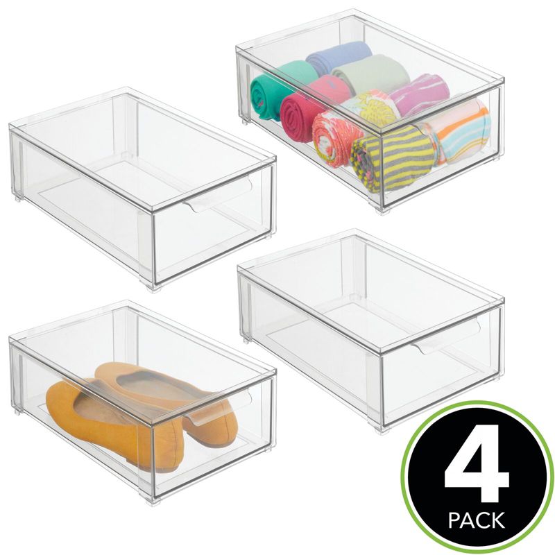 mDesign Plastic Stacking Closet Storage Organizer Bin with Drawer, 2 of 10