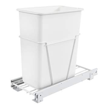 Rev-A-Shelf Single Pull-Out Trash Can for Bottom Mount Kitchen Cabinets 30 Qt Wire Construction with Full-Extension Slides, White, RV-9PB S