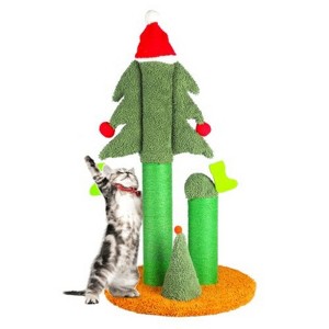 FURNIinspire Cat Scratching Post, Tall Christmas Tree Cat Scratcher with 3 Posts and Cute Balls, Natural Sisal Rope Cat Toys, 18.8"*18.8"*32.2" - 1 of 4