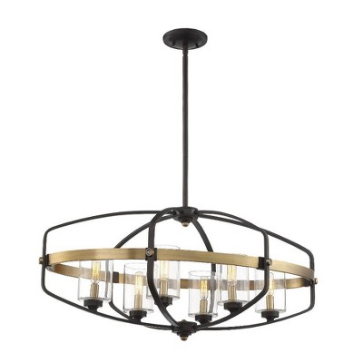 Kirkland 6-Light English Bronze and Brass Linear Chandelier