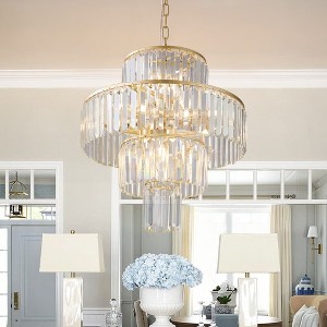 Modern Crystal Chandeliers 4-Tier Round Hanging Ceiling Light Pendant Light Fixture For Dining Room Living Room - 1 of 4