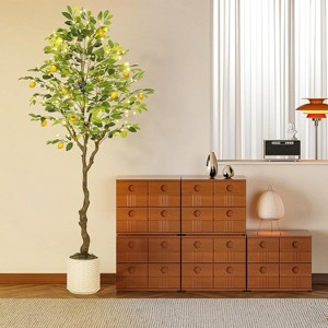 Artificial Lemon Tree Indoor, Pre-lit Potted Faux Lemon Tree with Fruit and Leaves, Lemon Plant with Lights for Home Decor Office Living Room - 1 of 4
