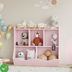 3-Tier Kids Toy Storage Organizer 5-Section Bookshelf Cubby Children's Toy Shelf Wooden Storage Cabinet - 1 of 4