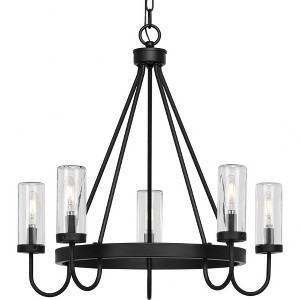 Progress Lighting Swansea 5-Light Outdoor Living Round Chandelier, Matte Black, Clear Glass - 1 of 3