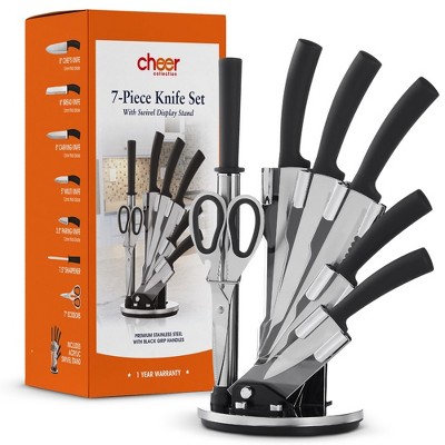 Cheer Collection 8 Piece Stainless Steel Kitchen Knife Set with Swivel Stand