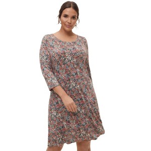 ellos Plus Size Madison Knit Three-Quarter Sleeve Dress - 1 of 4
