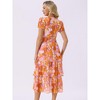 INSPIRE CHIC Women's Floral V Neck Short Sleeve Ruffle Tiered Layered Swing Summer Midi Dress - 4 of 4