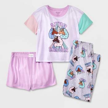 Girls' Afro Unicorn 3pc Pajama Set - Purple