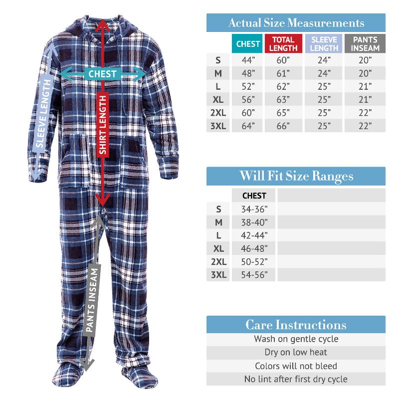ADR Men's Plush Fleece One Piece Hooded Footed Zipper Pajamas Set, Soft Adult Onesie Footie with Hood, 5 of 8
