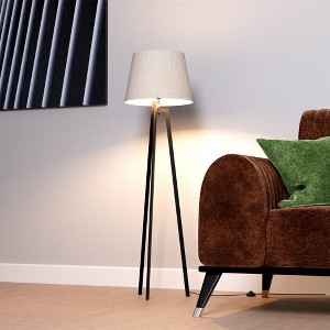 Infibrite 64" Architectural Tripod Floor Lamp with Textured Shade Cozy Illumination: Modern Design, ETL Listed, Linen Cone Shade - 1 of 4