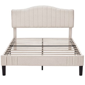 VECELO Bed Frame, Upholstered Platform Bed with Soft Teddy Fabric Adjustable Headboard, Beige/Gray - 1 of 4