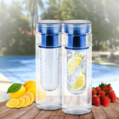 24oz Flavorful Fruit-Infuser Water Bottles, 2-Pack, Blue