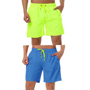 Lars Amadeus Men's Solid Color Drawstring Swimming Pool Beach Board Shorts 2 Packs - 1 of 4
