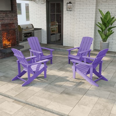 Sonkuki 4PCS Outdoor Faux Wood Adirondack Chairs, Patio Accent Chairs with High Back and Wide Seat for Garden, Backyard