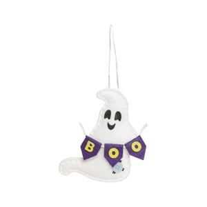 Gallerie II Happy Ghost Holding "Boo" Sign Decorative Halloween Tree Ornament - 1 of 2