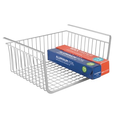 Image of iDESIGN York Lyra Steel Wire Under Shelf Kitchen and Pantry Storage Basket Silver: Metal Organizer, 13x10x6 Inches