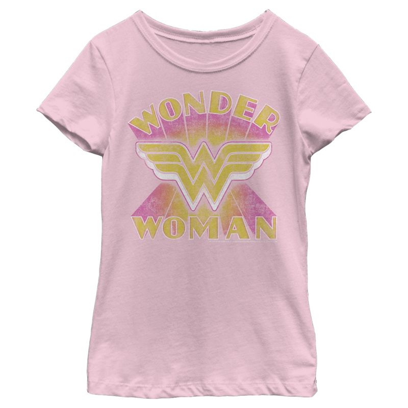 Girl's Wonder Woman Distressed Yellow Logo T-Shirt, 1 of 5
