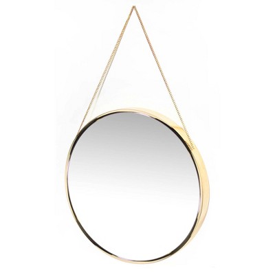 17.5" Round Gold Framed Wall Mirror with Metal Chain