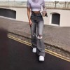 Coolmee Women's Ripped High Waisted d Jeans Wide Leg Destroyed Denim Pants - 3 of 4