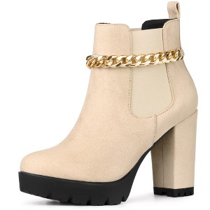 Allegra K Women's Platform Chain Decor Chunky High Heel Chelsea Boots - 1 of 4