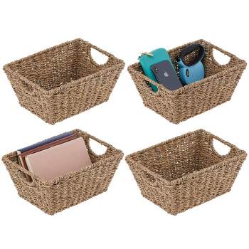 mDesign Woven Seagrass Nesting Kitchen Storage Basket Bins, 4 Pack - Natural/Tan