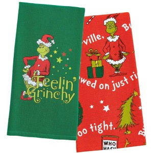 Grinch 2 Pack Kitchen Towel Set Dr Seuss How The GRINCH Stole Christmas Feeling Grinchy Cotton Towel Set Baking Cooking multi-colored - 1 of 4