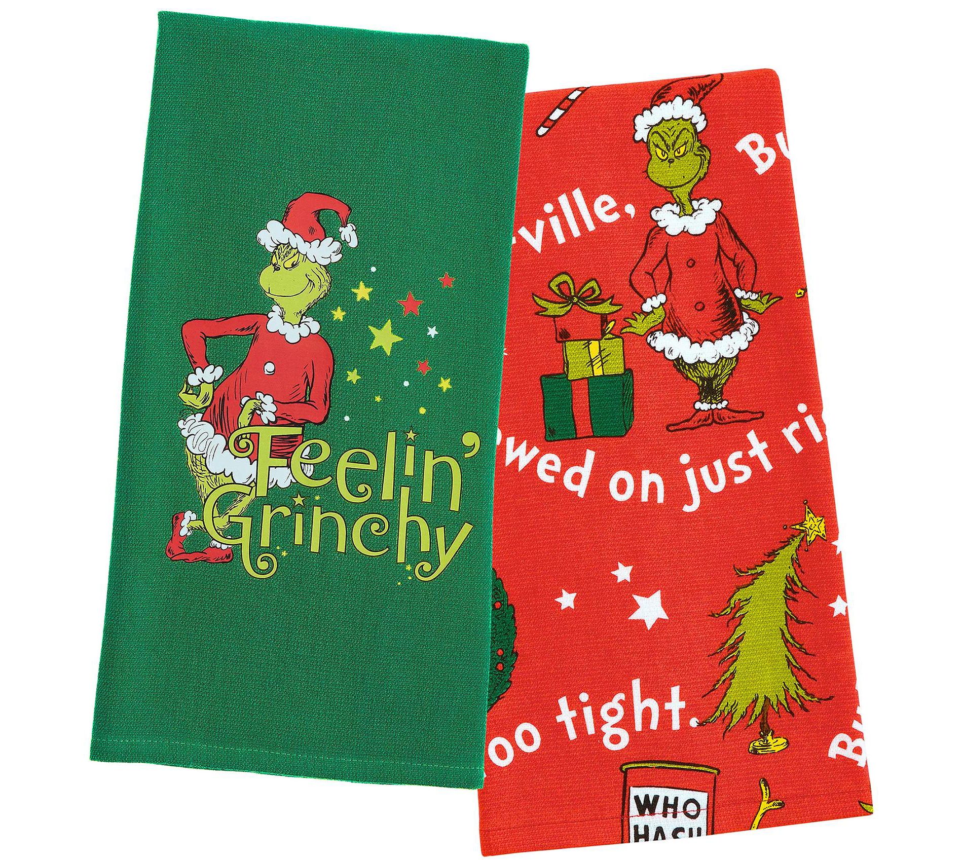Grinch 2 Pack Kitchen Towel Set Dr Seuss How The GRINCH Stole Christmas Feeling Grinchy Cotton Towel Set Baking Cooking multi-colored