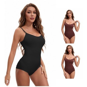 INSPIRE CHIC 3 Packs Women's Scoop Neck Sleeveless Seamless Bodysuit Tummy Control Briefs Body Shaper - 1 of 4