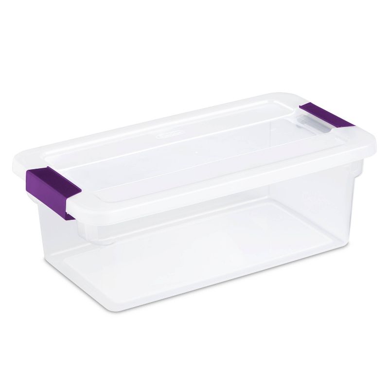 Sterilite 6 Qt Clear View Box Clear with Latches Purple, 1 of 9