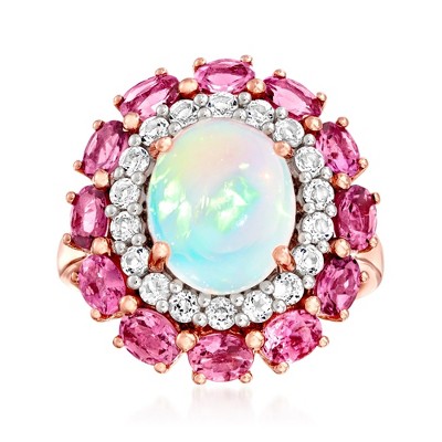 Ross-Simons Opal, 1.50 ct. t.w. Pink Tourmaline and .60 ct. t.w. White Topaz Ring in 18kt Rose Gold Over Sterling